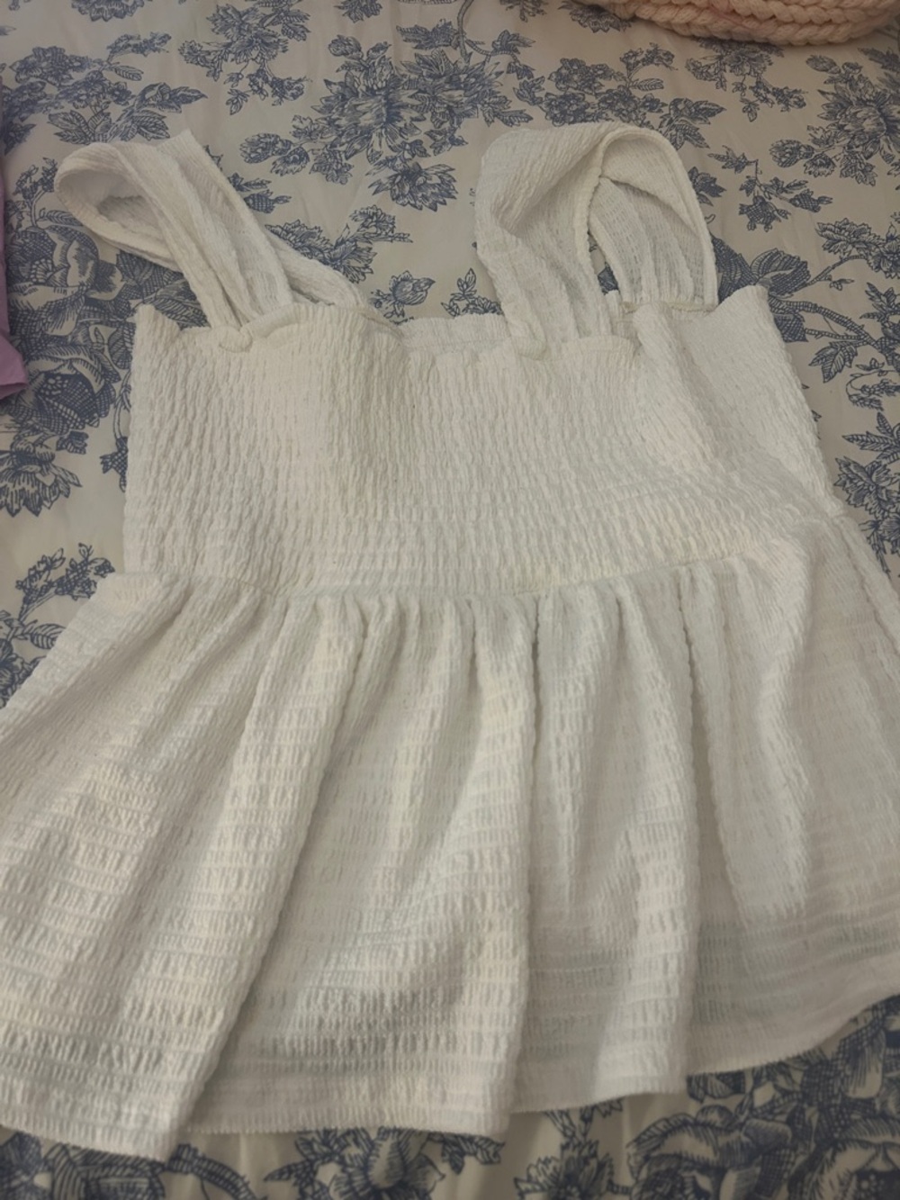 White Smocked Peplum Tank Top